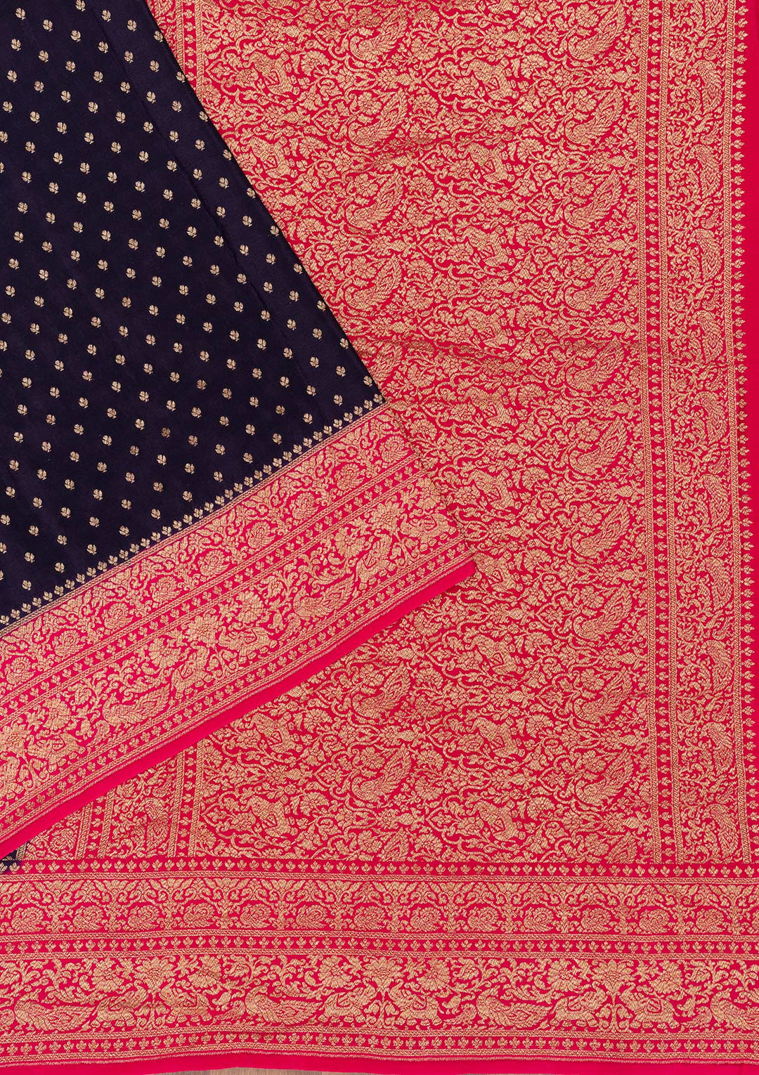 Navy Blue Zariwork Pure Silk Saree-Koskii