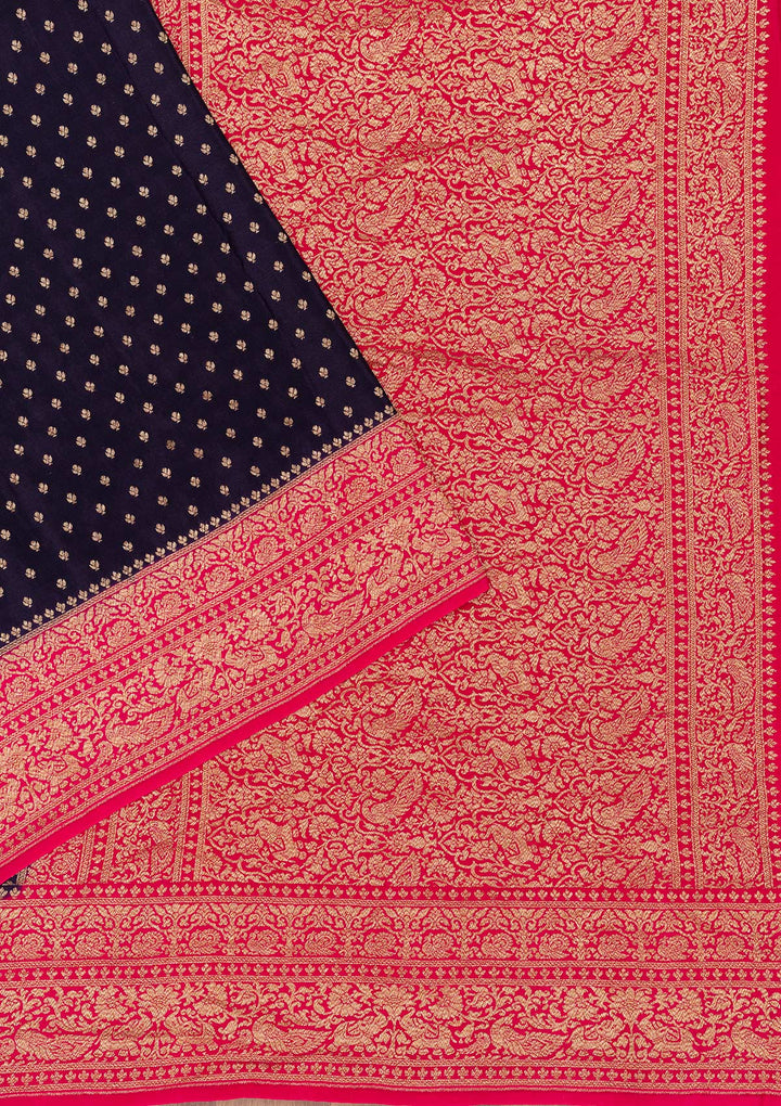 Navy Blue Zariwork Pure Silk Saree-Koskii