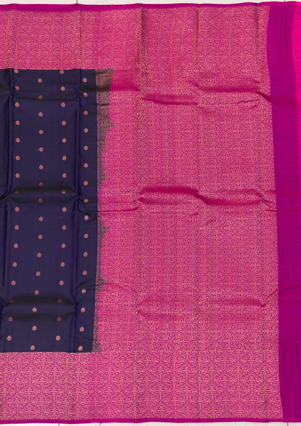 Navy Blue Zariwork Pure Silk Saree-Koskii