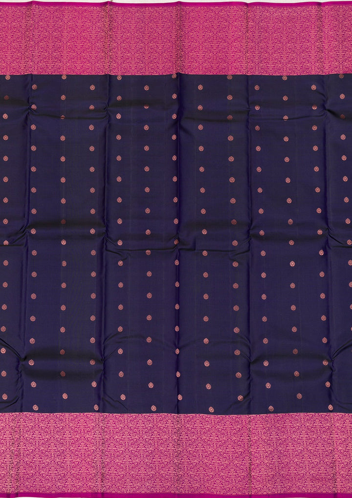 Navy Blue Zariwork Pure Silk Saree-Koskii