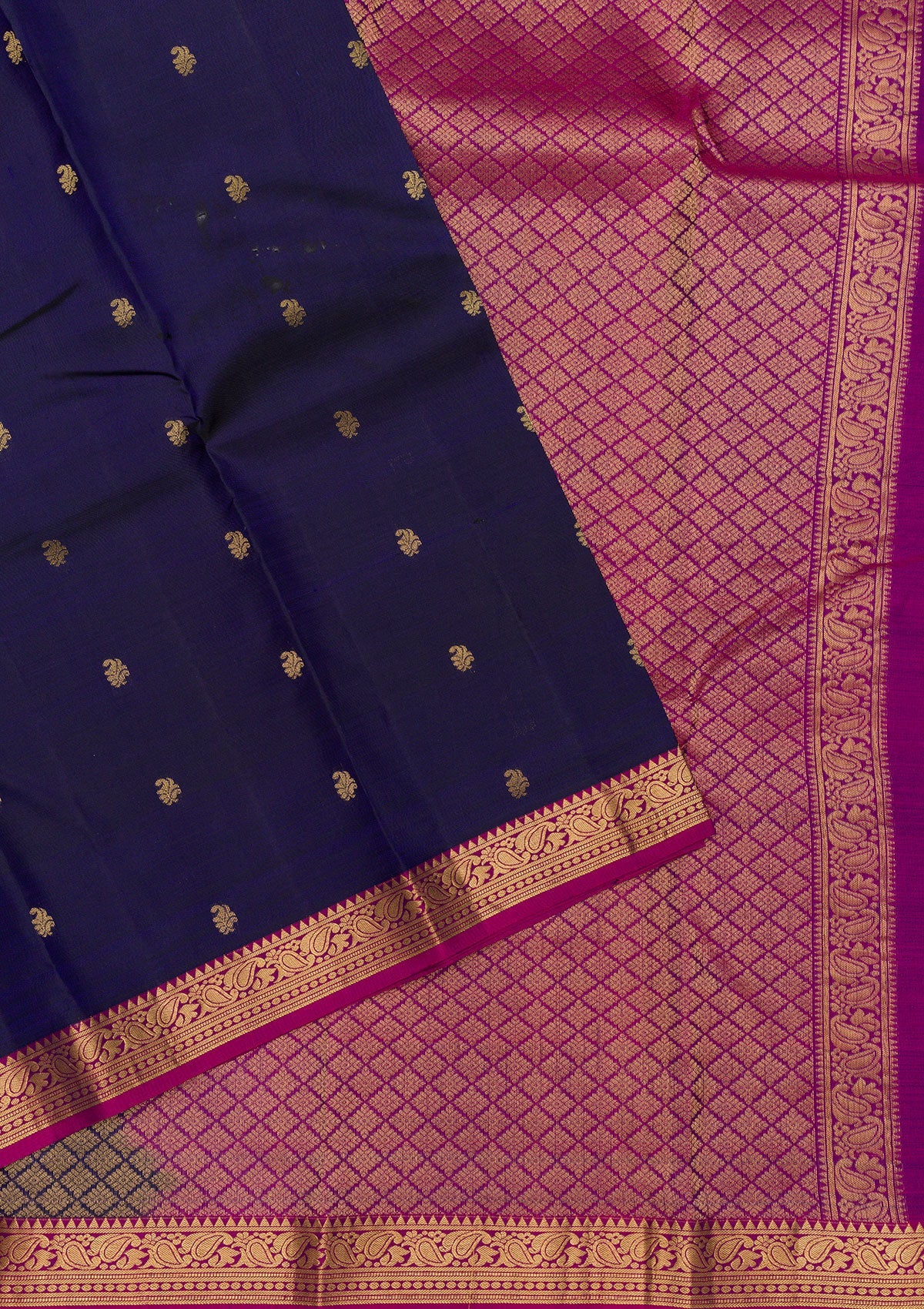 Navy Blue Zariwork Pure Silk Saree-Koskii