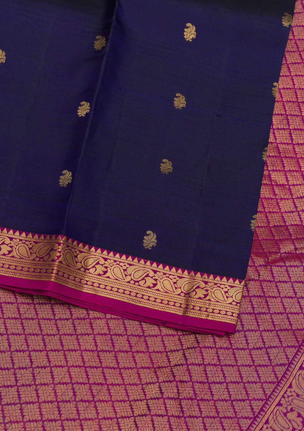 Navy Blue Zariwork Pure Silk Saree-Koskii