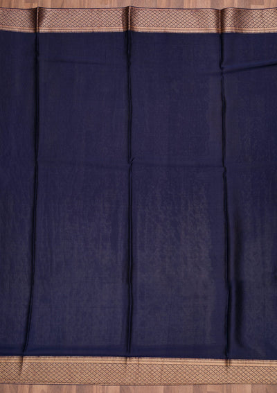 Navy Blue Zariwork Pure Silk Saree-Koskii