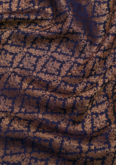 Navy Blue Zariwork Pure Silk Saree-Koskii