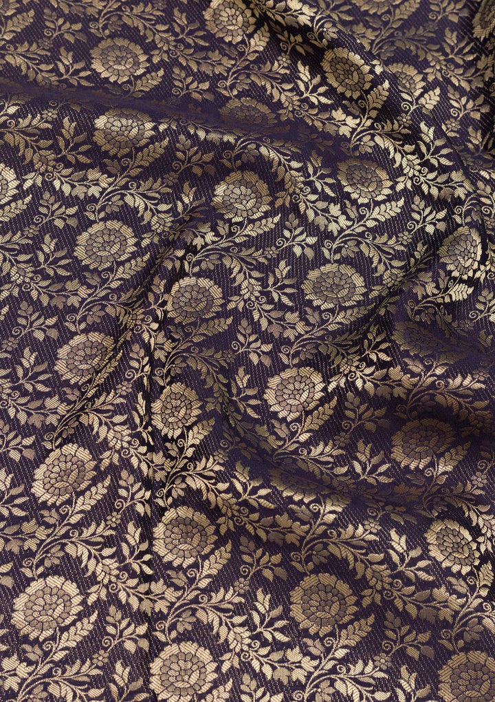 Navy Blue Zariwork Pure Silk Saree-Koskii