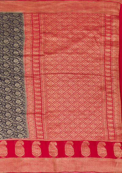 Navy Blue Zariwork Pure Silk Saree-Koskii