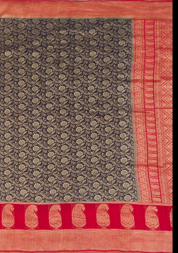Navy Blue Zariwork Pure Silk Saree-Koskii