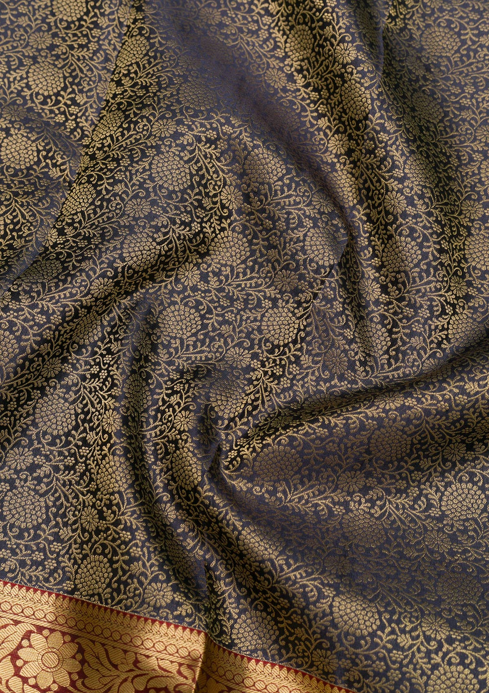 Navy Blue Zariwork Pure Silk Saree-Koskii
