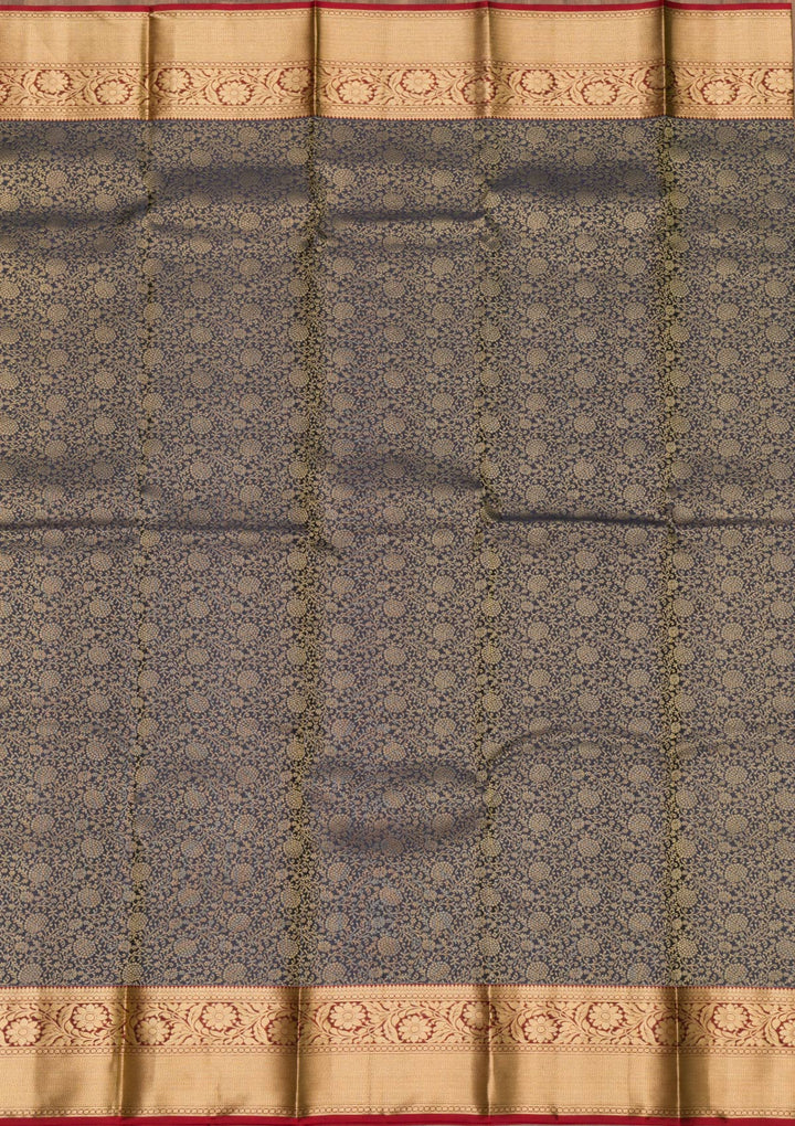 Navy Blue Zariwork Pure Silk Saree-Koskii