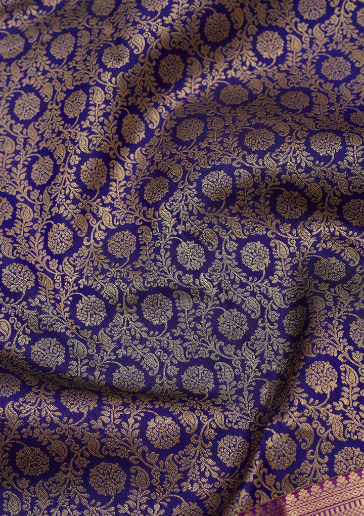 Navy Blue Zariwork Pure Silk Saree-Koskii