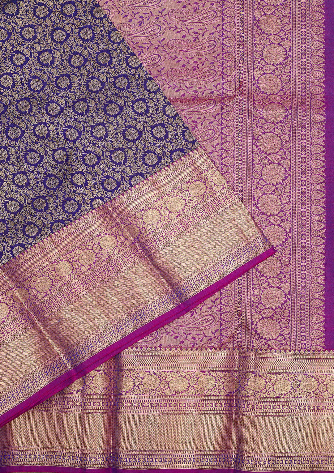Navy Blue Zariwork Pure Silk Saree-Koskii