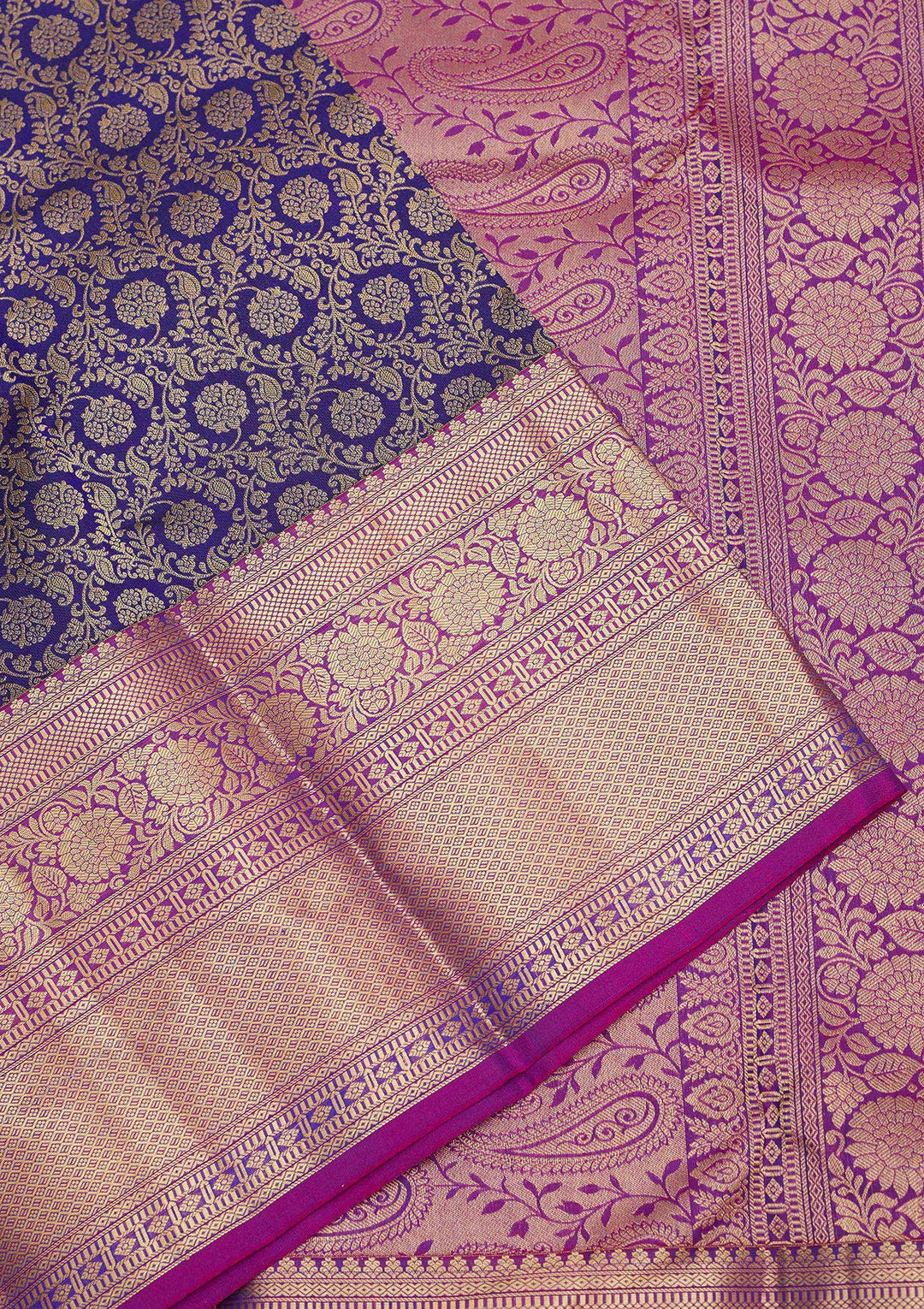 Navy Blue Zariwork Pure Silk Saree-Koskii