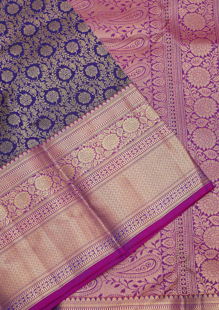 Navy Blue Zariwork Pure Silk Saree-Koskii