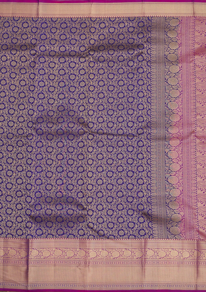 Navy Blue Zariwork Pure Silk Saree-Koskii