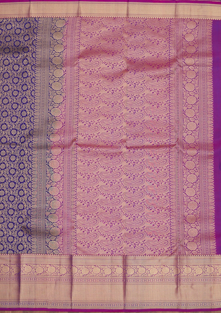Navy Blue Zariwork Pure Silk Saree-Koskii
