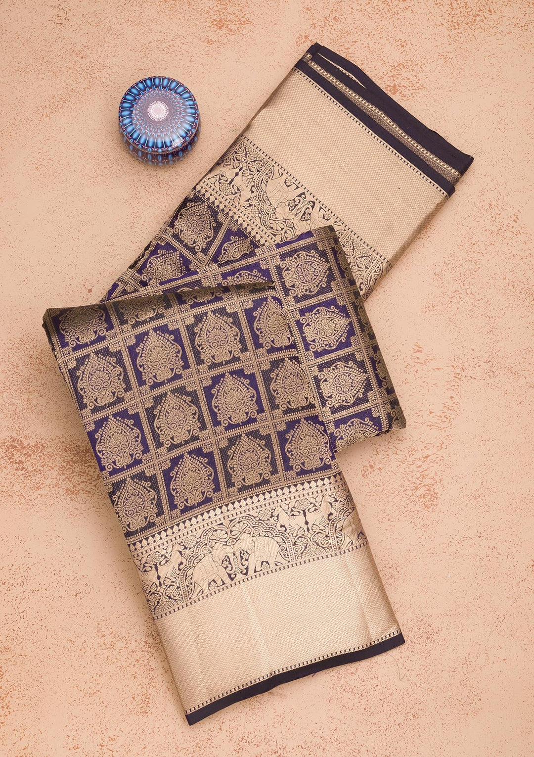 Navy Blue Zariwork Pure Silk Saree-Koskii