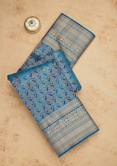 Navy Blue Zariwork Pure Silk Saree-Koskii