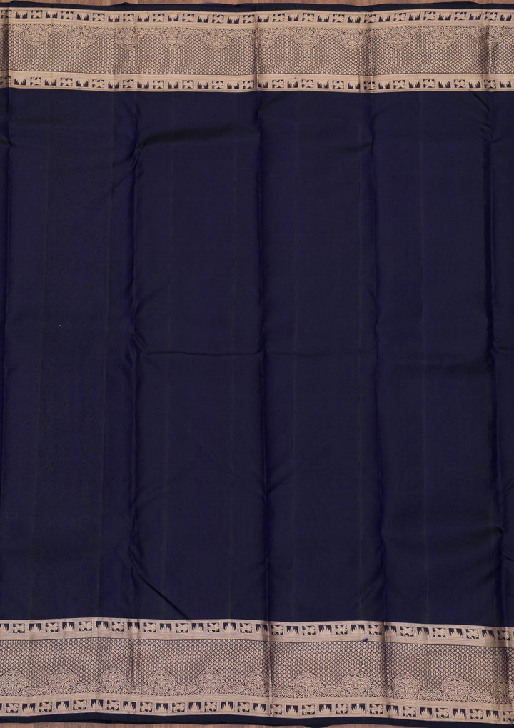 Navy Blue Zariwork Pure Silk Saree-Koskii