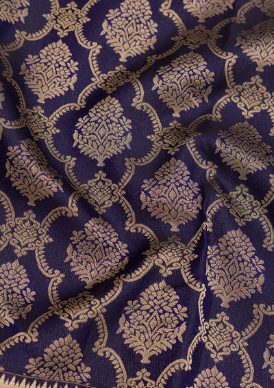 Navy Blue Zariwork Pure Silk Saree-Koskii