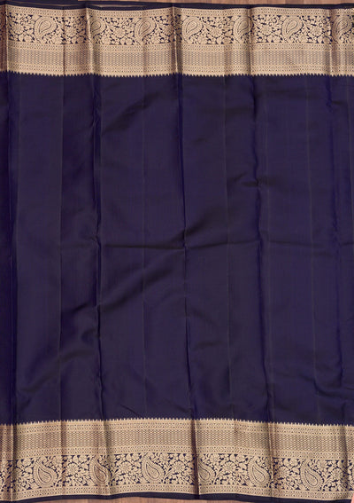 Navy Blue Zariwork Pure Silk Saree-Koskii