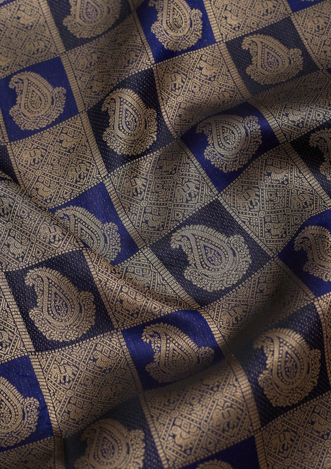Navy Blue Zariwork Pure Silk Saree-Koskii
