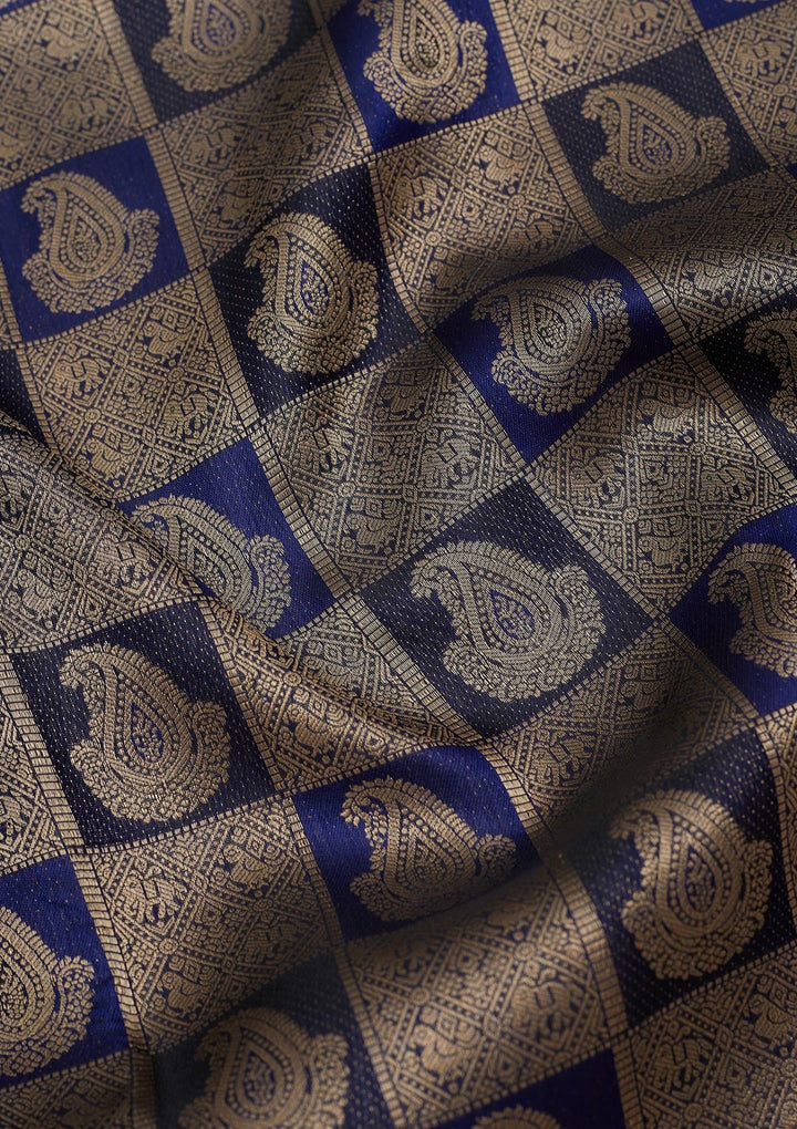 Navy Blue Zariwork Pure Silk Saree-Koskii