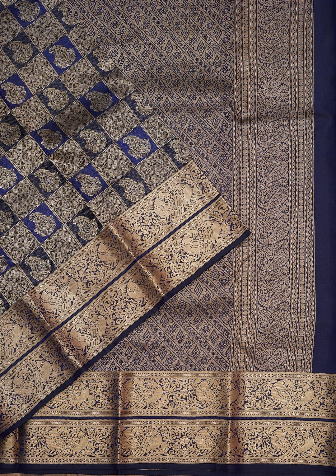 Navy Blue Zariwork Pure Silk Saree-Koskii