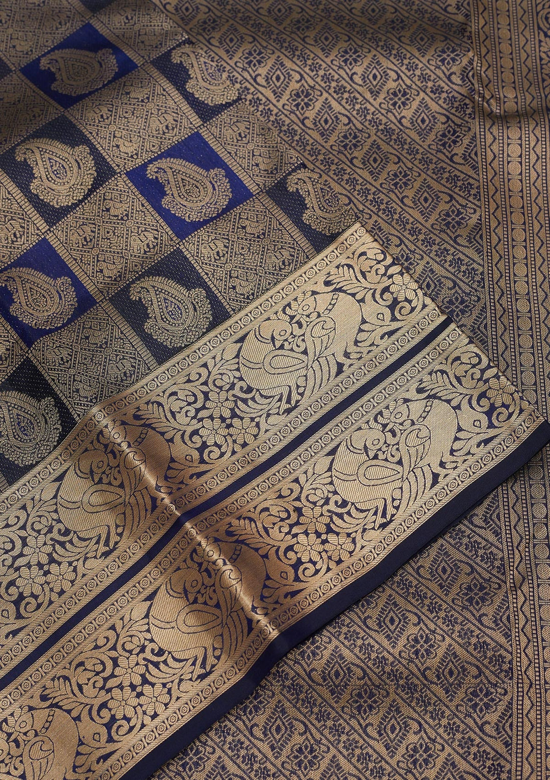 Navy Blue Zariwork Pure Silk Saree-Koskii