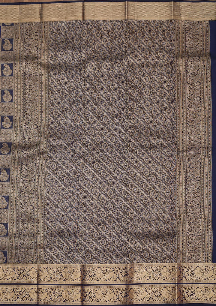 Navy Blue Zariwork Pure Silk Saree-Koskii