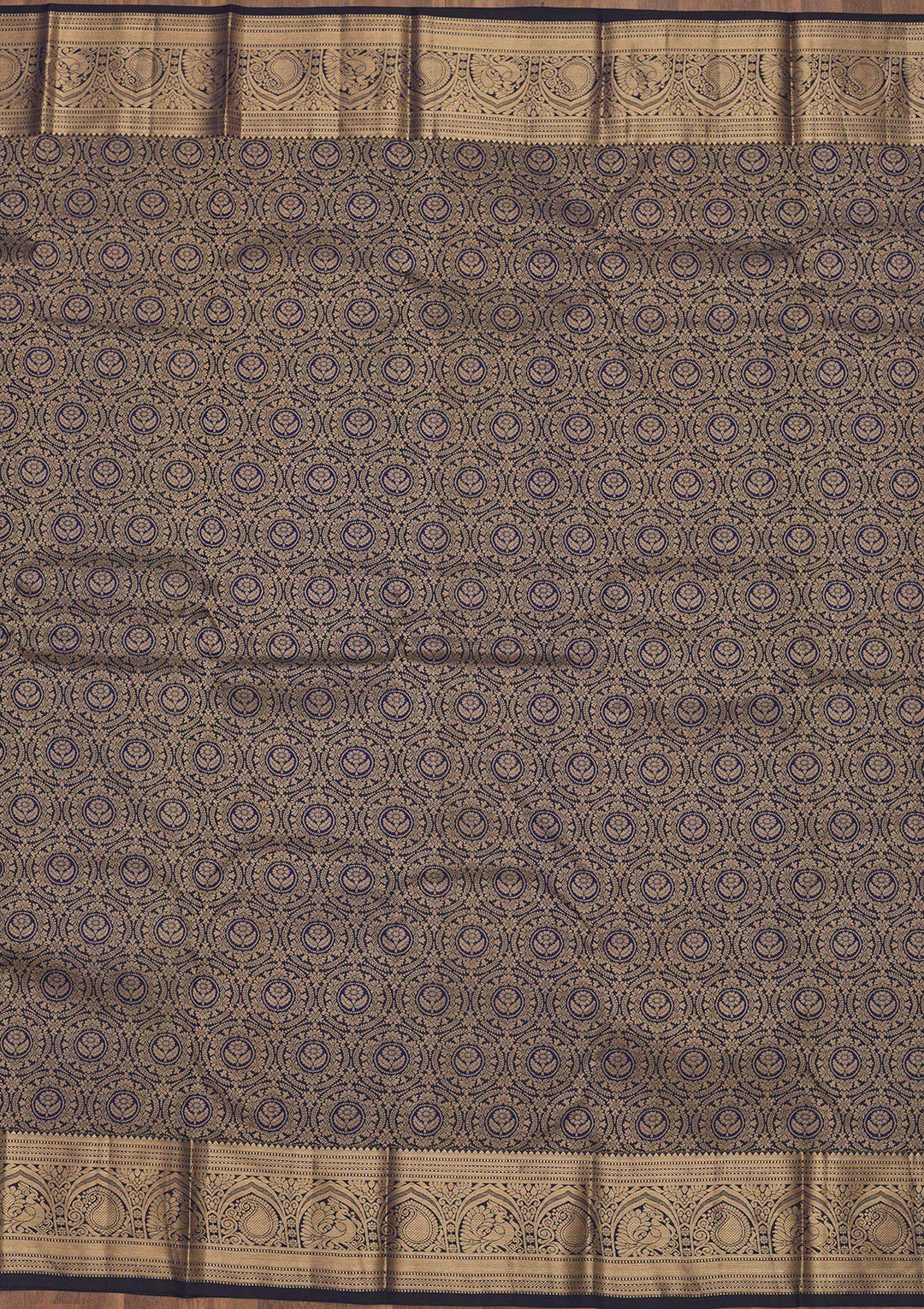 Navy Blue Zariwork Pure Silk Saree-Koskii