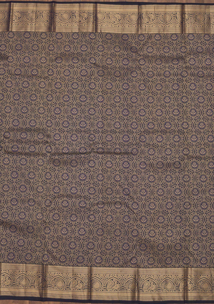 Navy Blue Zariwork Pure Silk Saree-Koskii