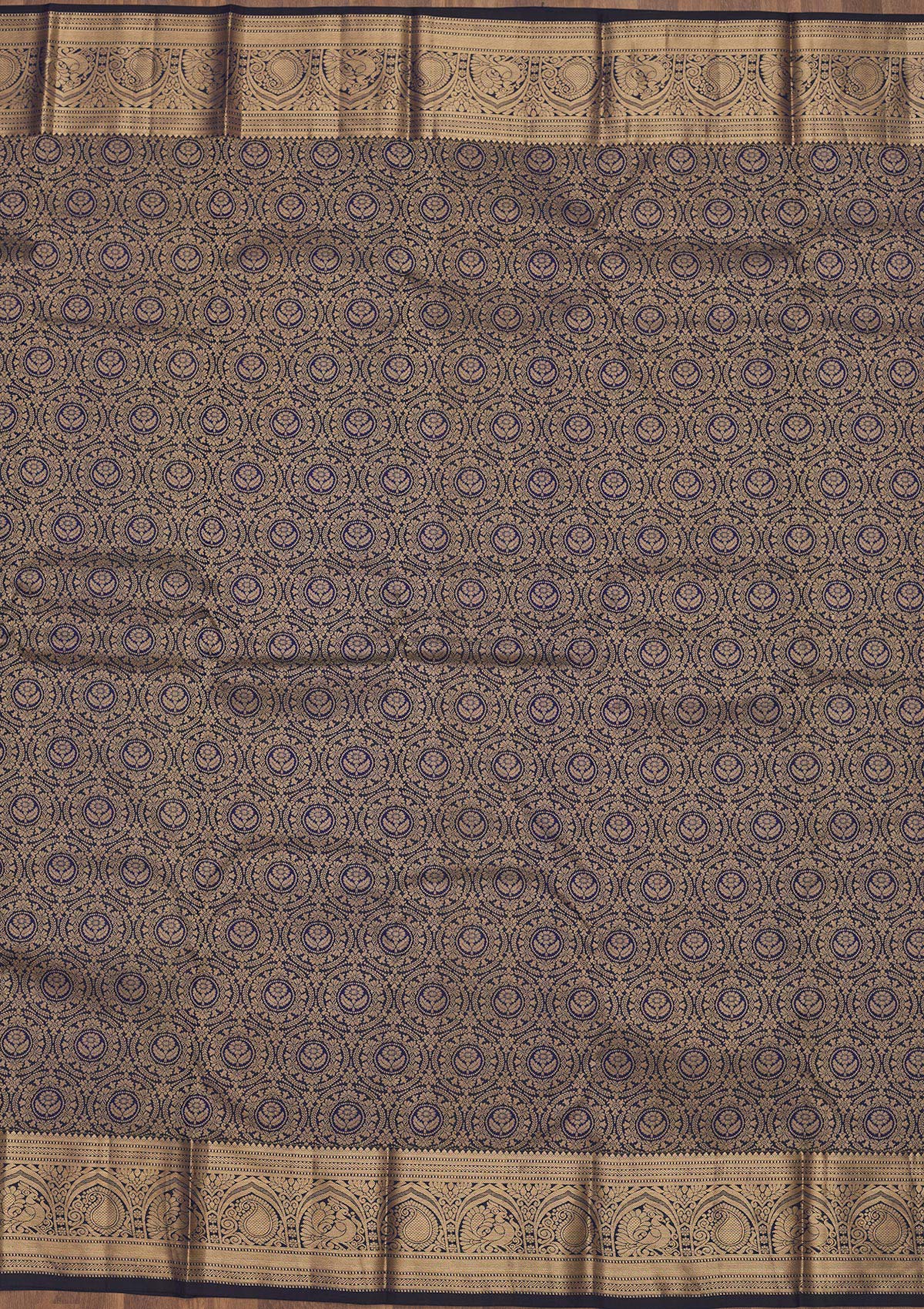 Navy Blue Zariwork Pure Silk Saree-Koskii