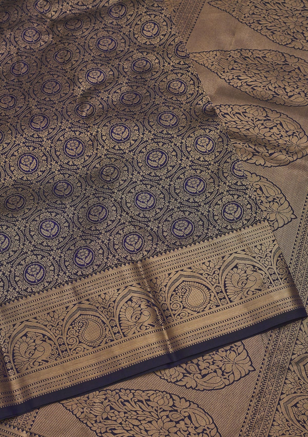 Navy Blue Zariwork Pure Silk Saree-Koskii