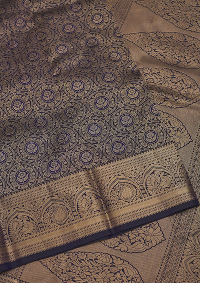 Navy Blue Zariwork Pure Silk Saree-Koskii