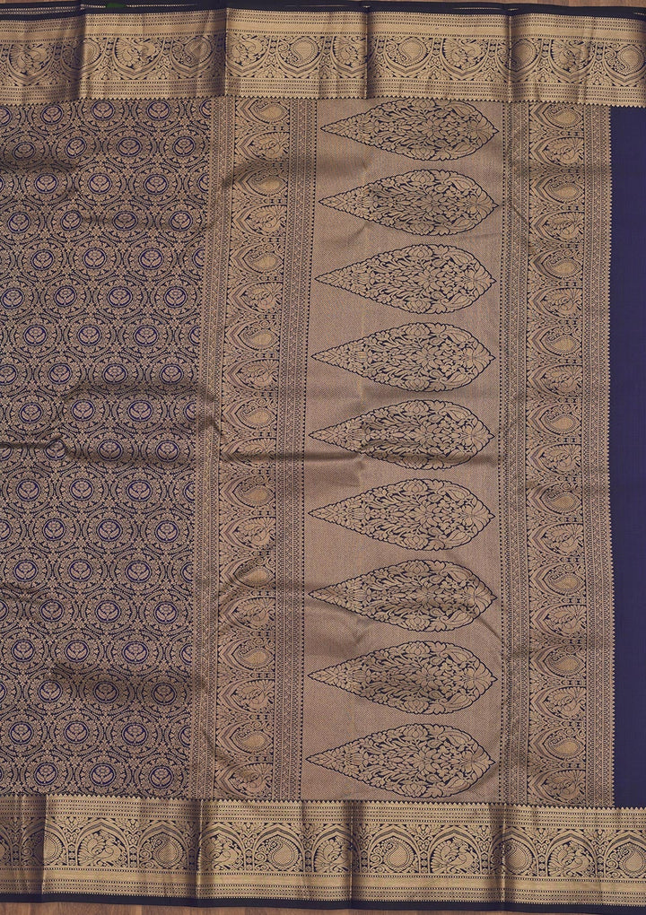 Navy Blue Zariwork Pure Silk Saree-Koskii