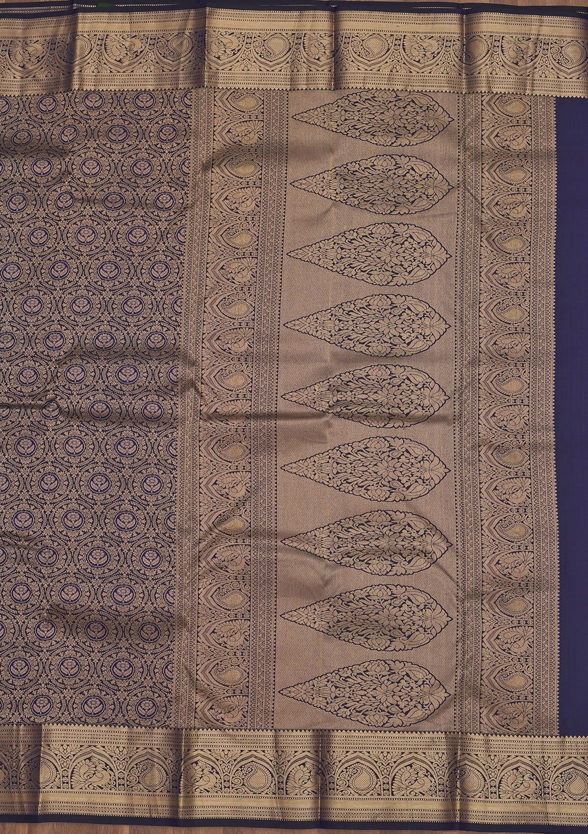 Navy Blue Zariwork Pure Silk Saree-Koskii