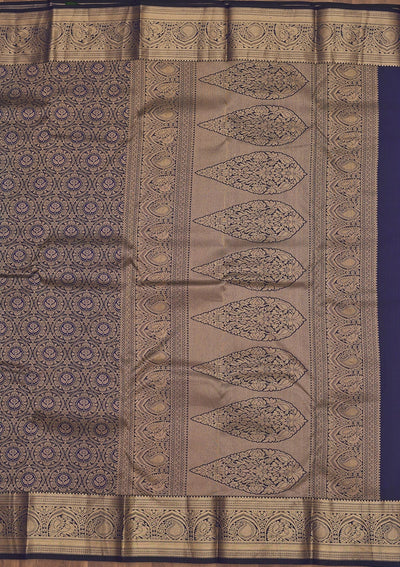 Navy Blue Zariwork Pure Silk Saree-Koskii