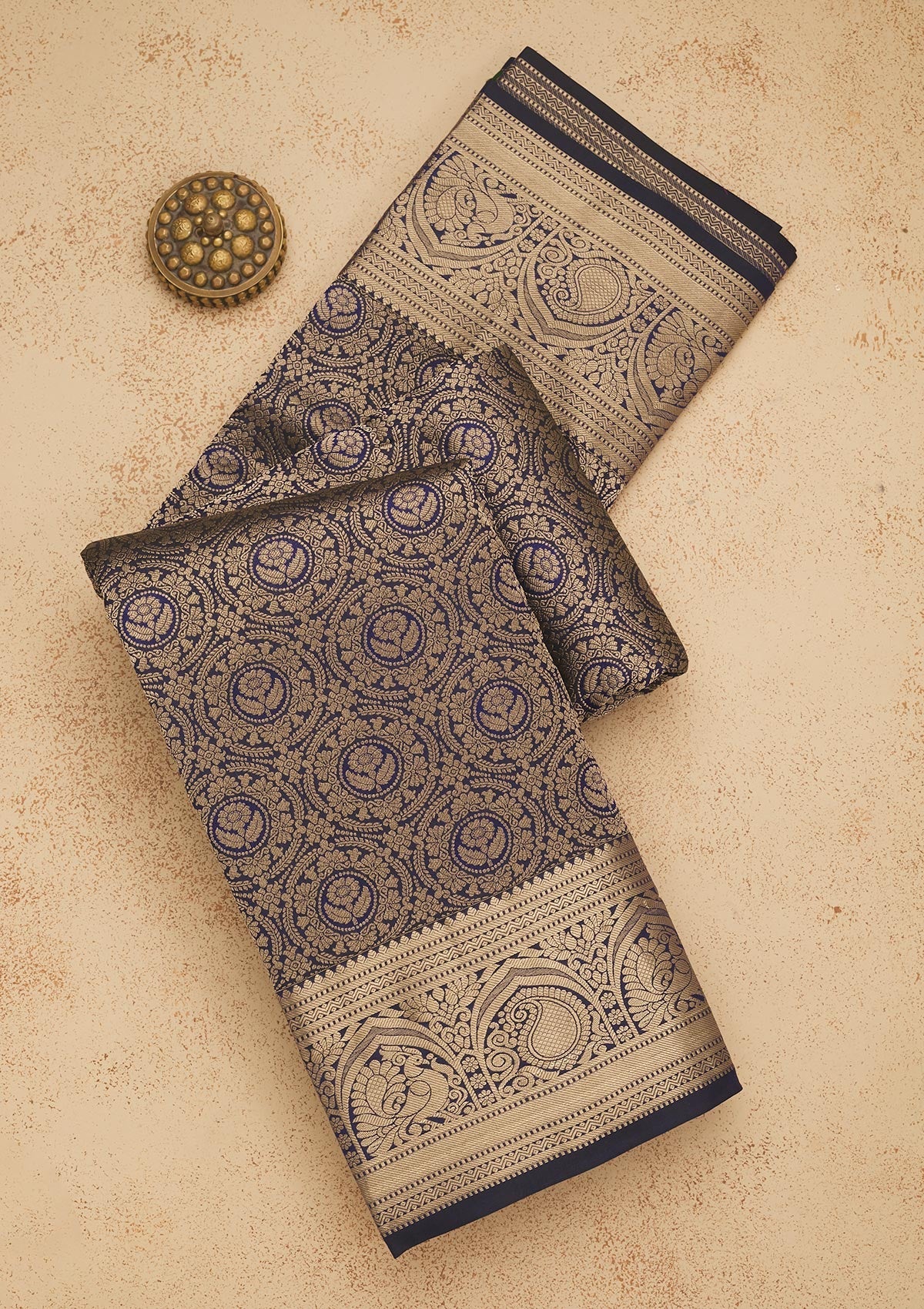 Navy Blue Zariwork Pure Silk Saree-Koskii