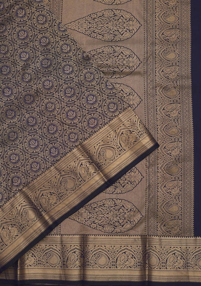 Navy Blue Zariwork Pure Silk Saree-Koskii