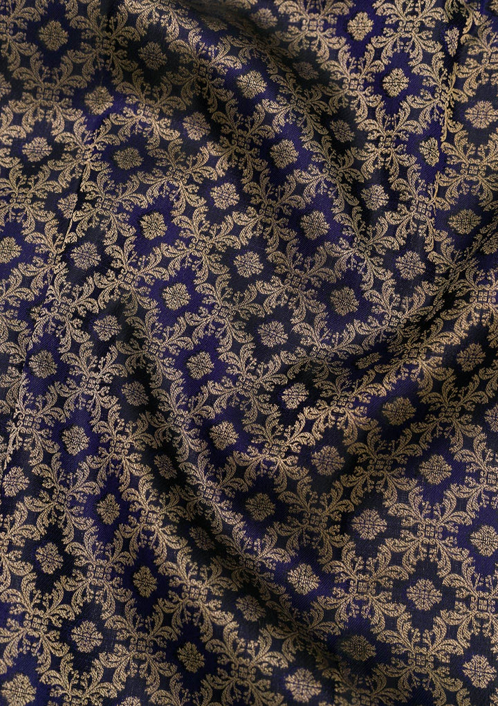 Navy Blue Zariwork Pure Silk Saree-Koskii