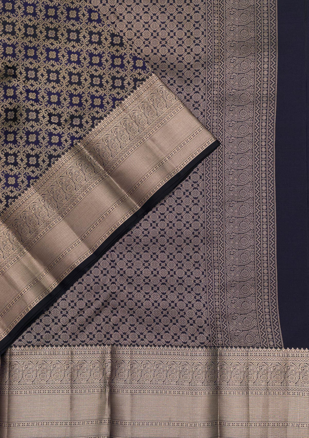 Navy Blue Zariwork Pure Silk Saree-Koskii