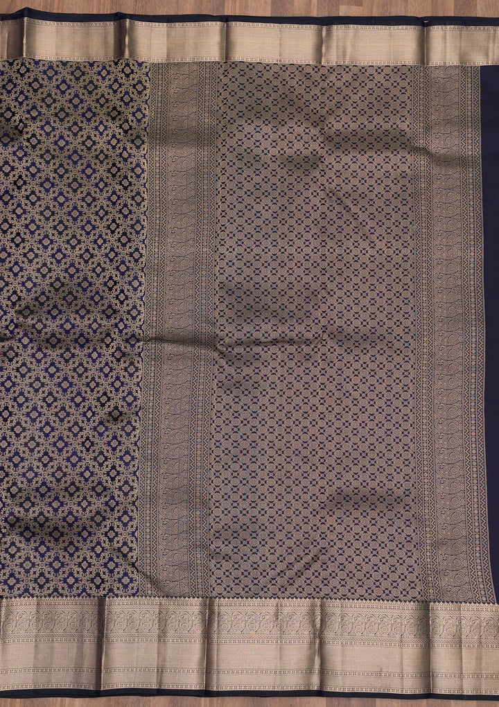 Navy Blue Zariwork Pure Silk Saree-Koskii