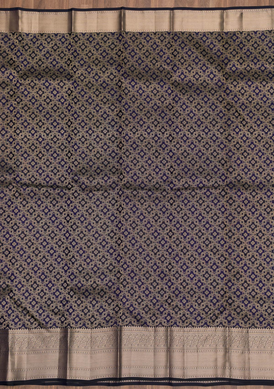 Navy Blue Zariwork Pure Silk Saree-Koskii