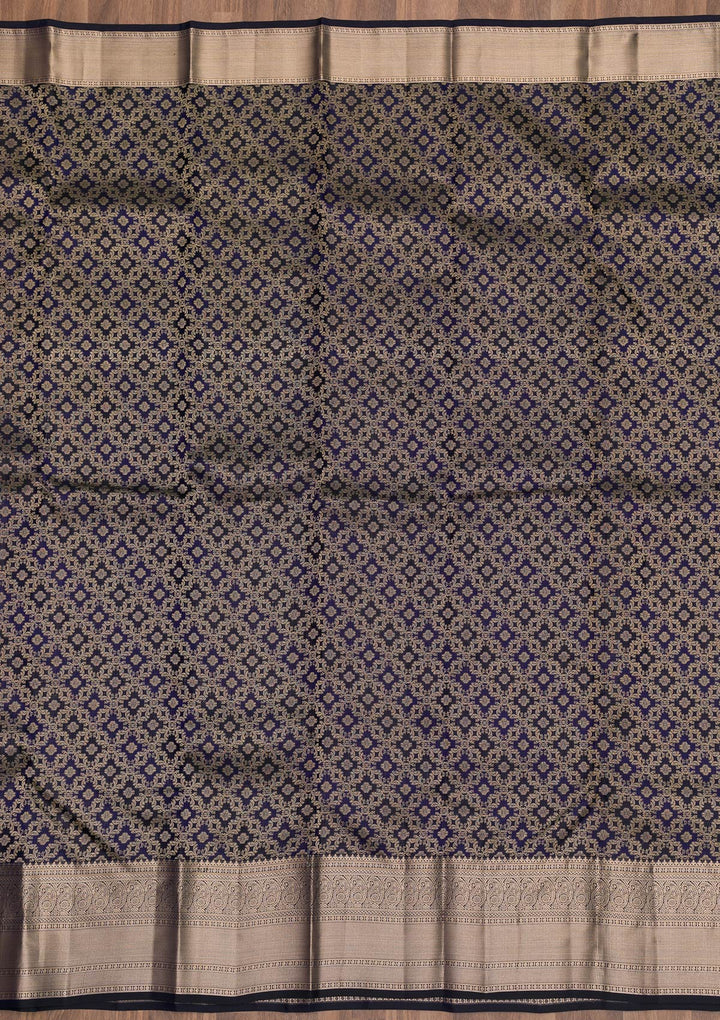 Navy Blue Zariwork Pure Silk Saree-Koskii