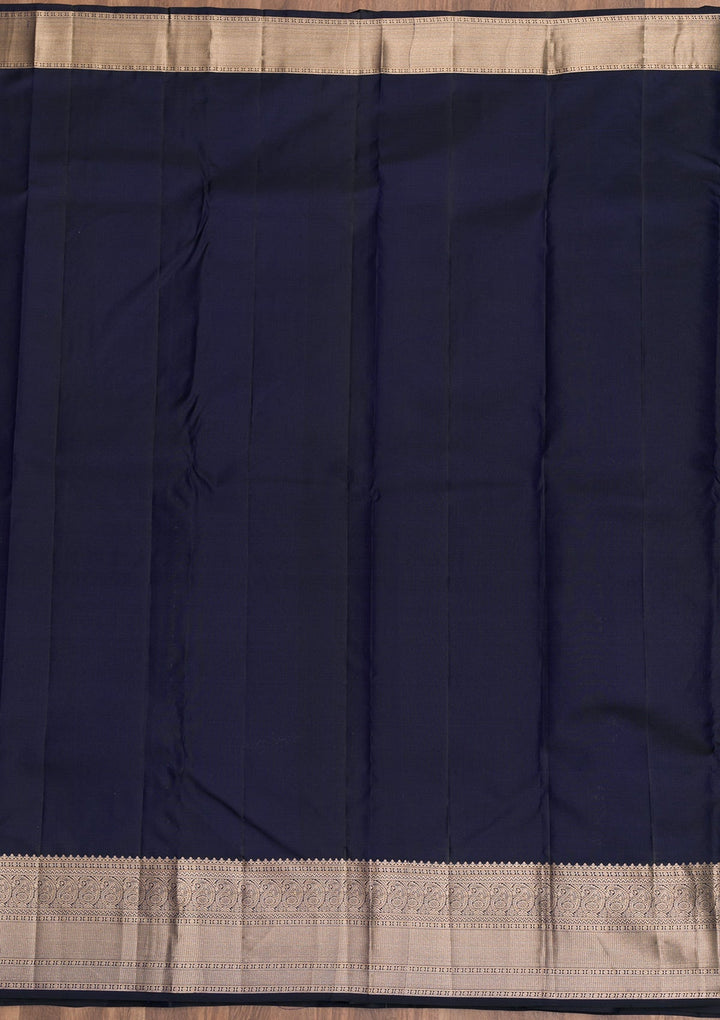 Navy Blue Zariwork Pure Silk Saree-Koskii