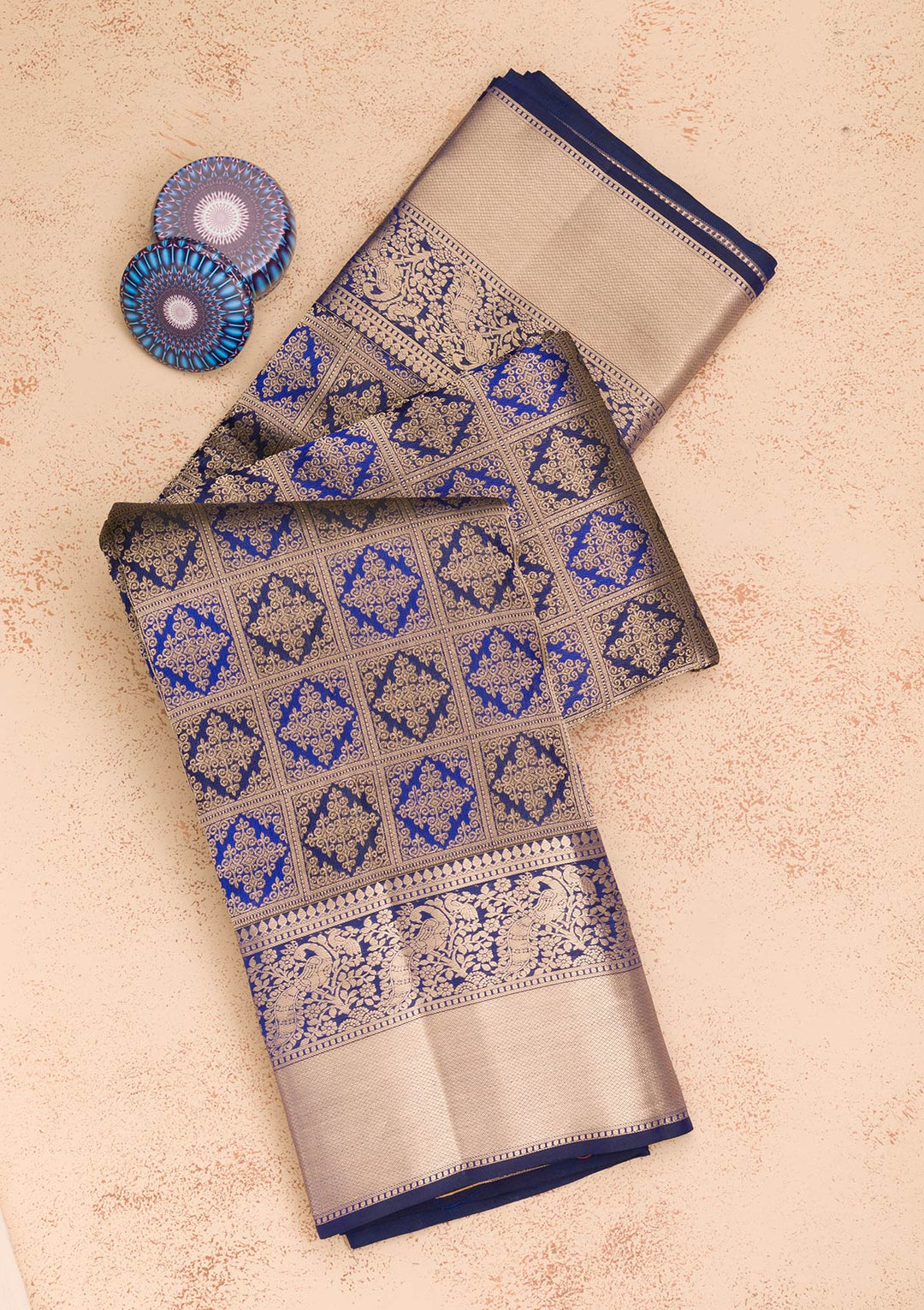 Navy Blue Zariwork Pure Silk Saree-Koskii