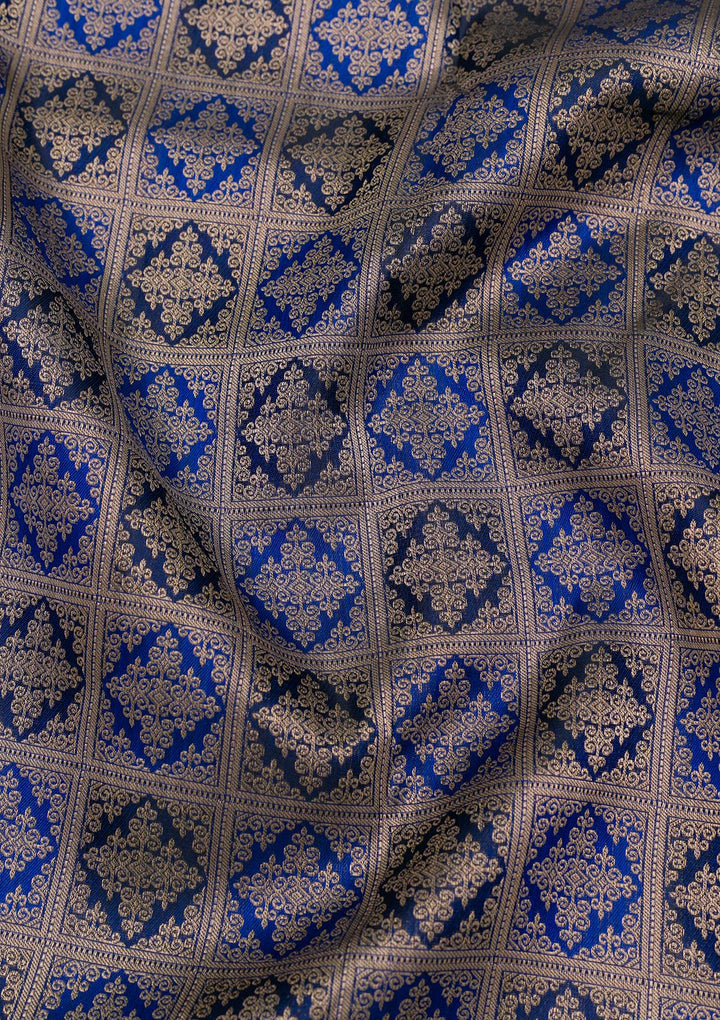 Navy Blue Zariwork Pure Silk Saree-Koskii