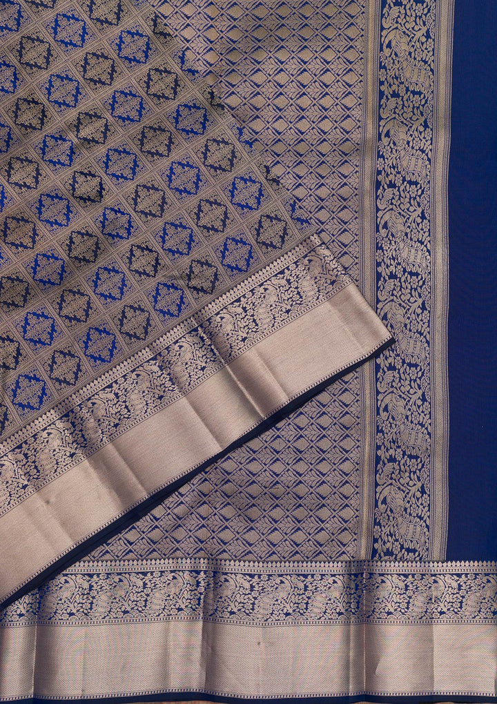 Navy Blue Zariwork Pure Silk Saree-Koskii