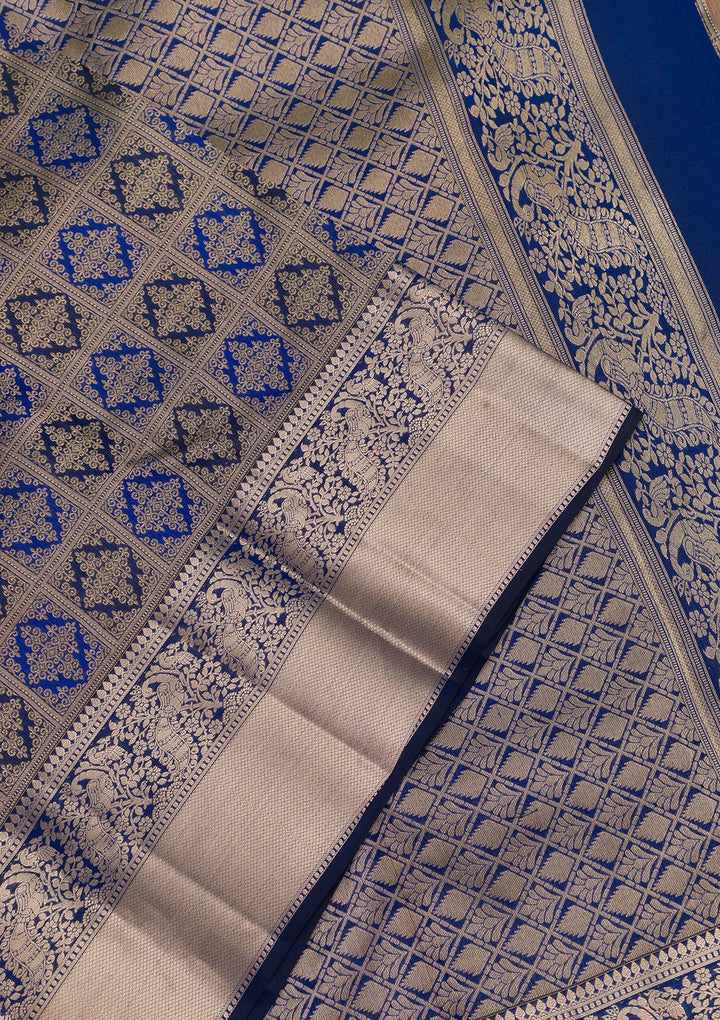 Navy Blue Zariwork Pure Silk Saree-Koskii