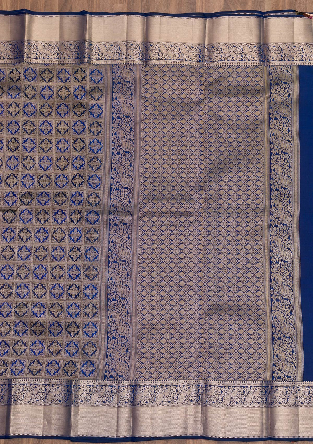 Navy Blue Zariwork Pure Silk Saree-Koskii